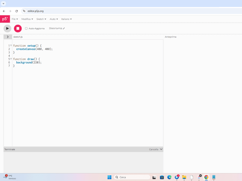 Editor del codice p5js